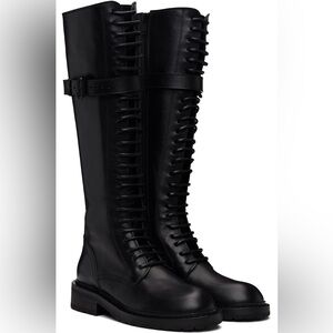 US6 Ann Demeulemeester Black Knee-High Lace-Up Boots